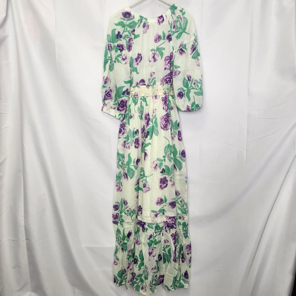 Free People Maxi Dress Golden Hour V-Neck Floral Multicolor 3/4 Sleeves XS Boho - Picture 6 of 12